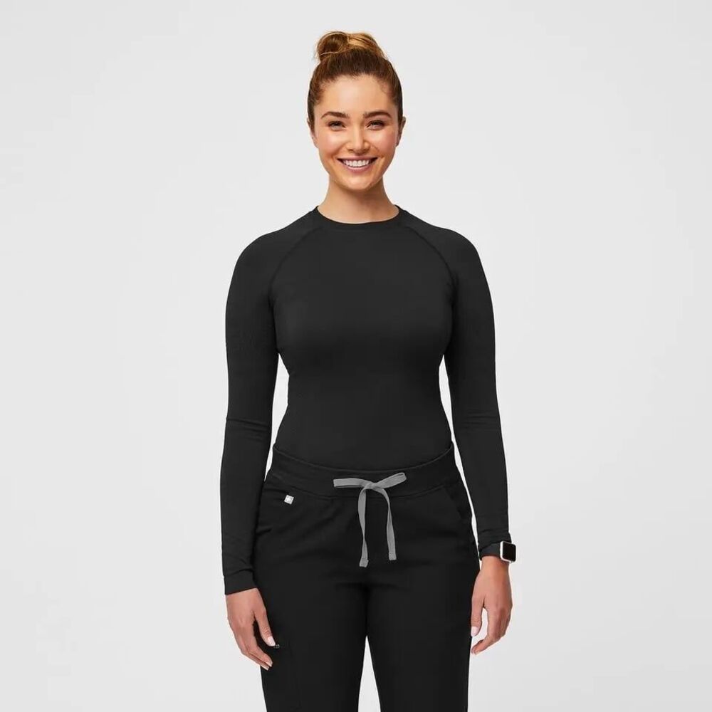 Figs Salta Seamless Long-Sleeve Underscrub - Black - Small